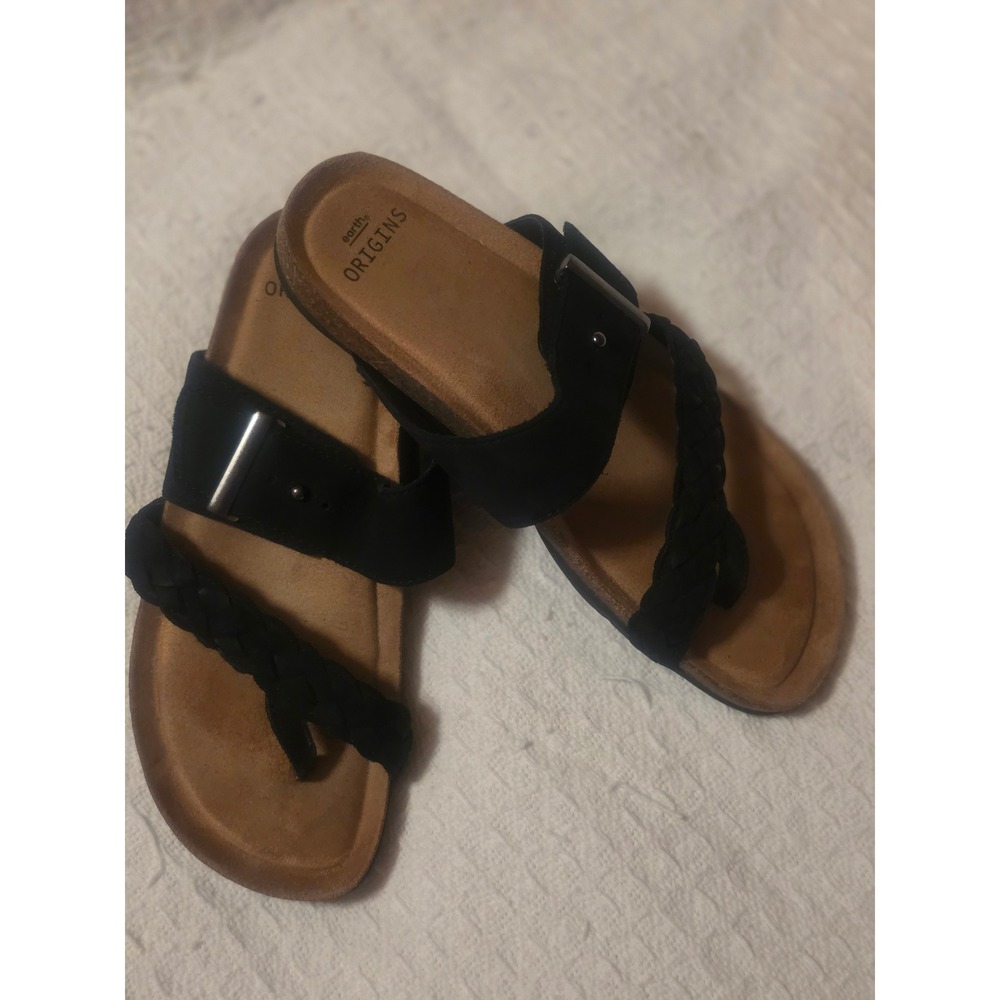 Earth Origins Black Braided Slide Sandals Adjustable Buckle Comfort Shoes